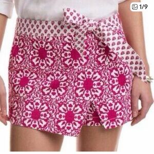 Vineyard Vines Fuchsia and White Print Tie-Waist Skort sz6